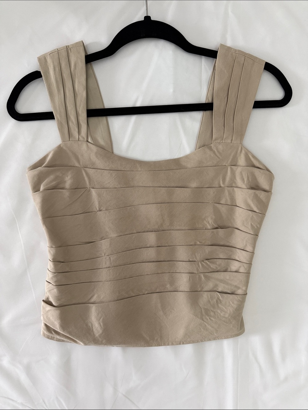 Express‎ Pleated Square-Neck Crop Top in Beige Sz XS